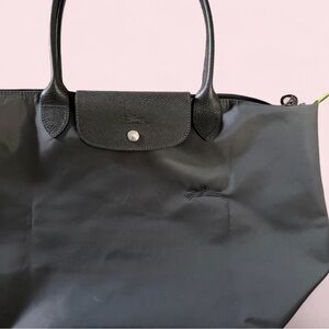 Longchamp Le Pliage Green Recycled Canvas Large Shoulder Tote in Graphite